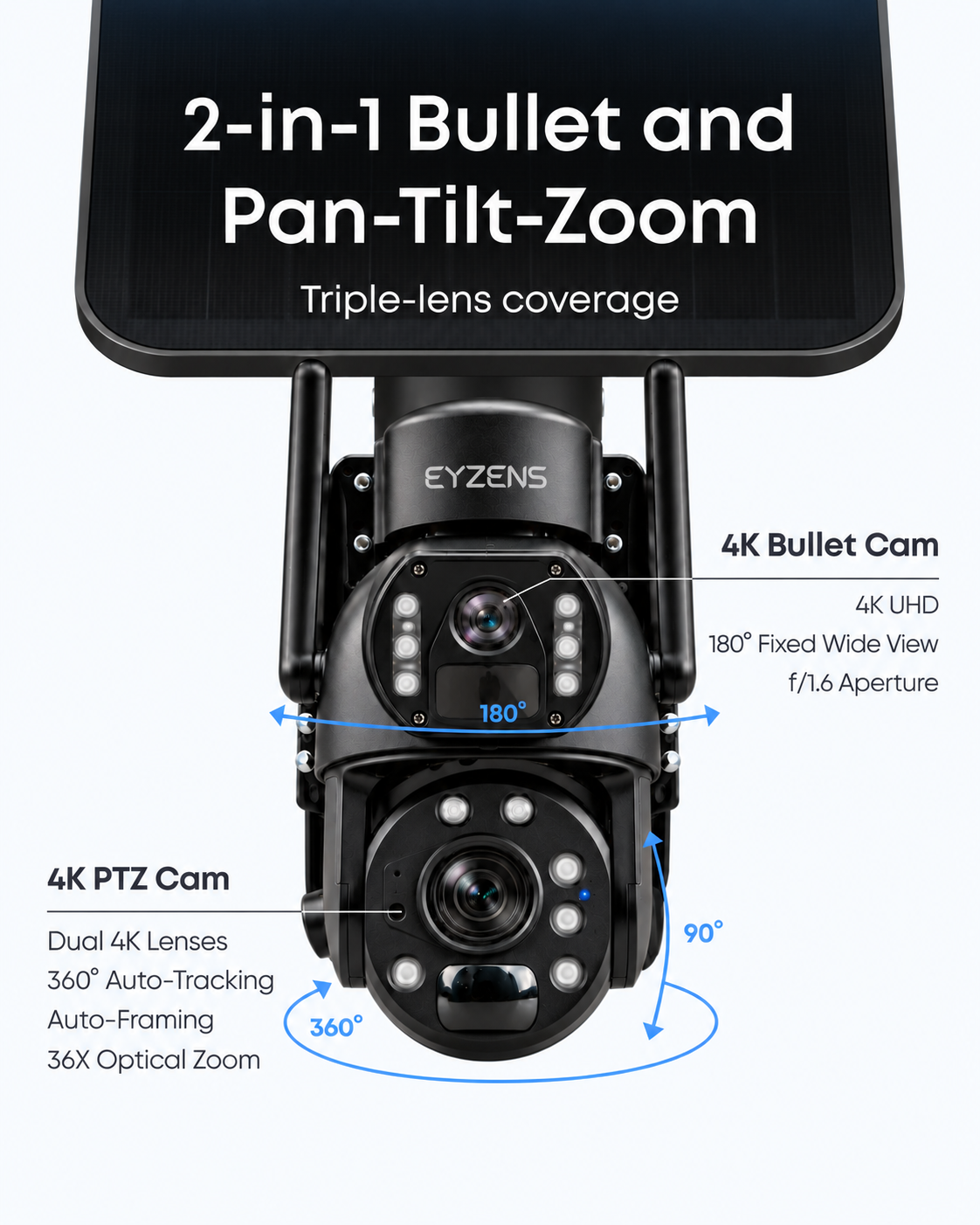 3,300ft Range 36x Zoom - 4K Solar Security Camera